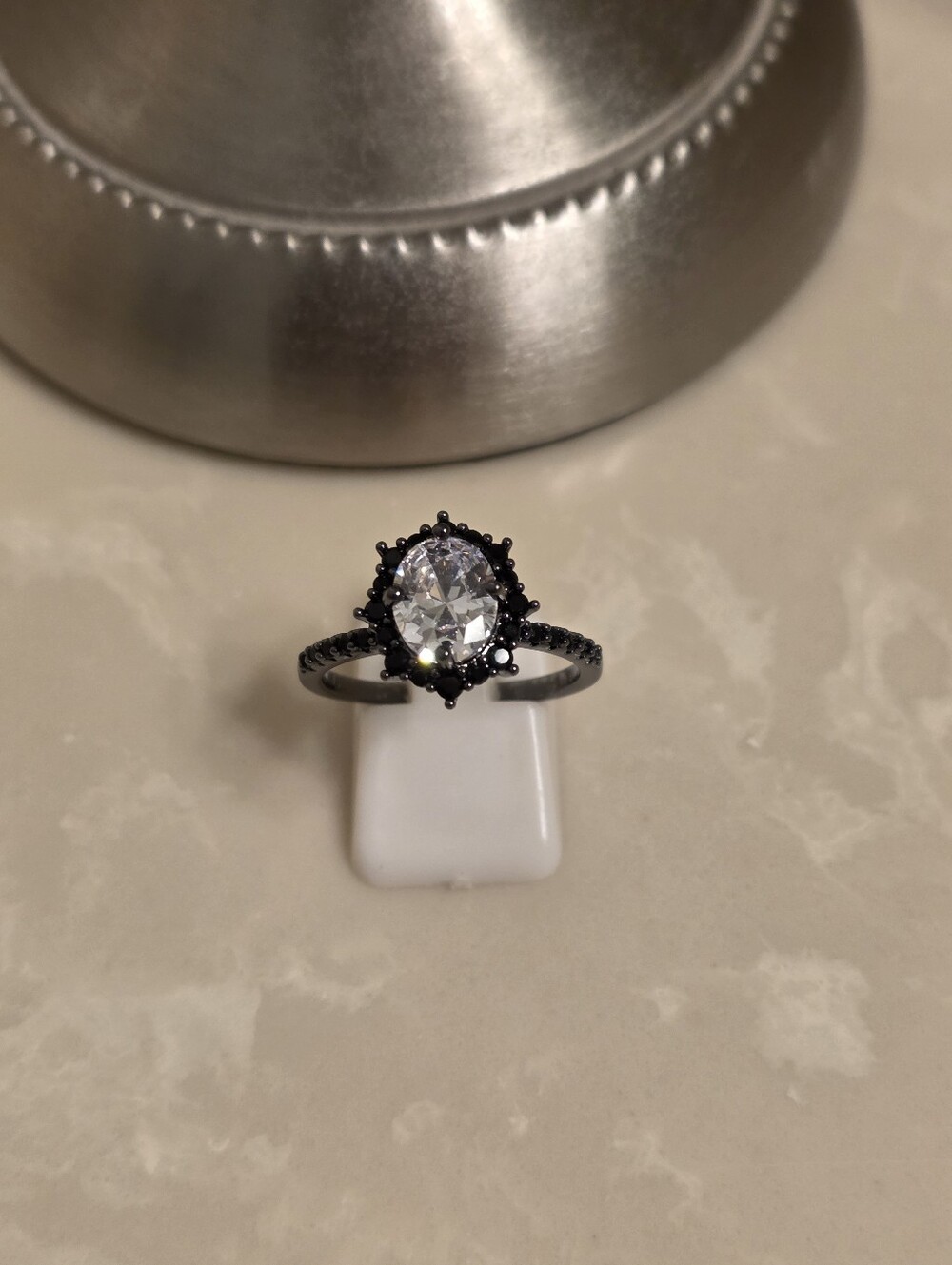 Gunmetal and Black CZ Gothic Style Ring Size 9